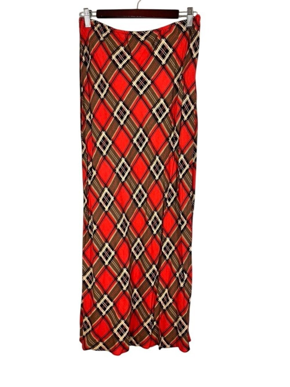 Retro Plaid Maxi Skirt Red M Festive Holiday Preppy Classic Chic Checks Artsy 80